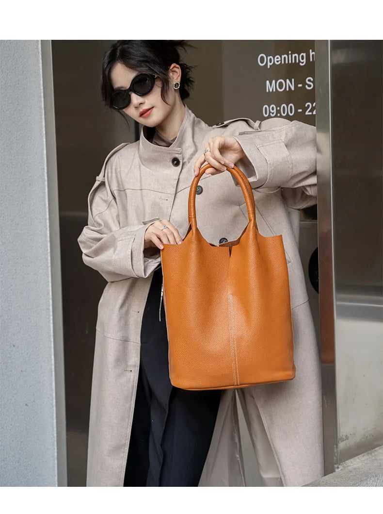 Ladies Soft Cowhide Tote Shoulder Handbag