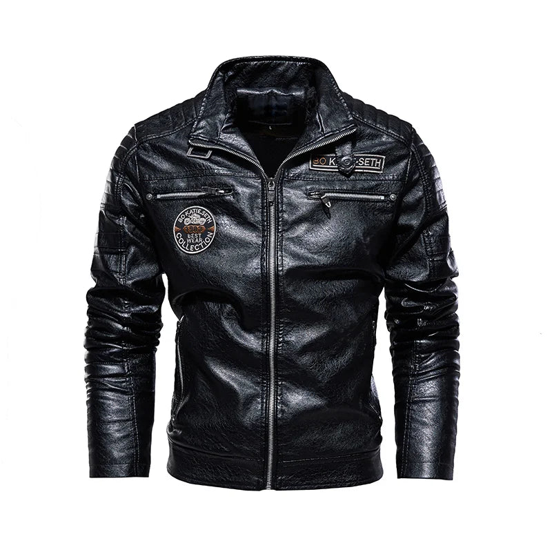 Leather Jacket Men Winter Fleece Motorcycle