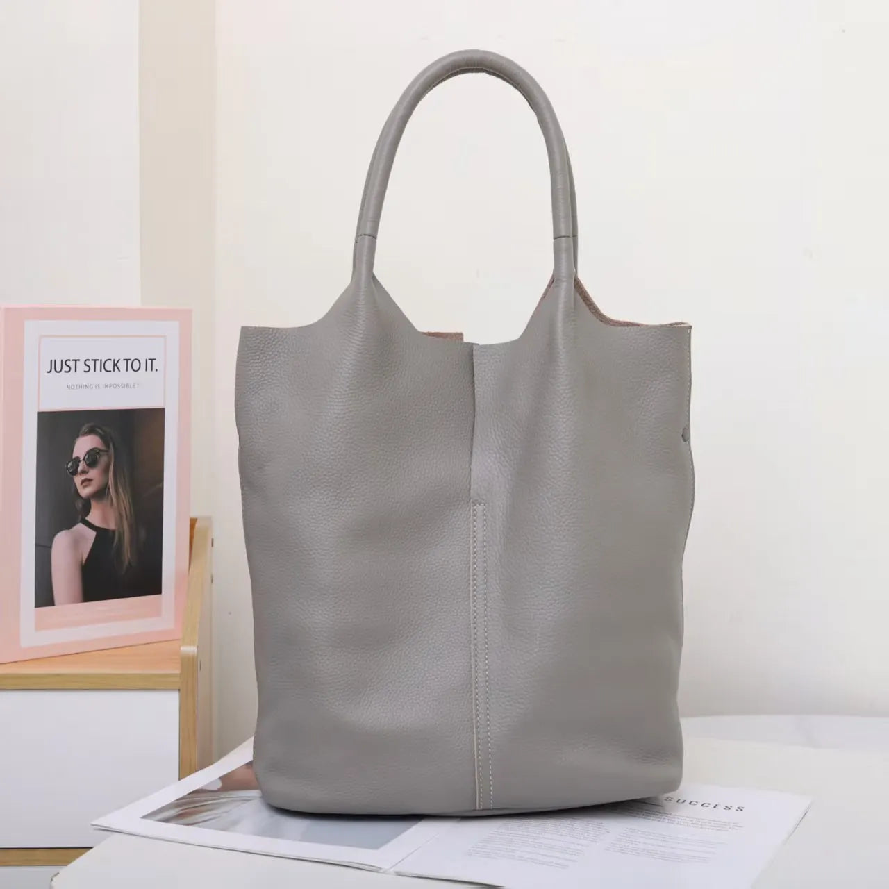 Ladies Soft Cowhide Tote Shoulder Handbag
