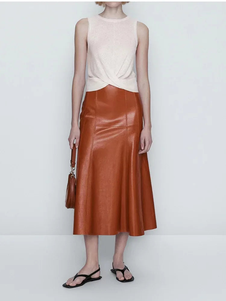 Leather Long  Skirt Women