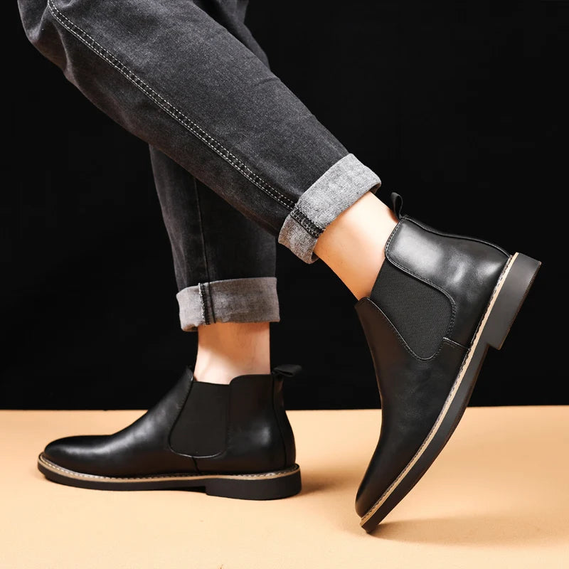 YRZL 39~47 Men Chelsea Boots Brand Retro Comfortable PU Leather Ankle Boots Men