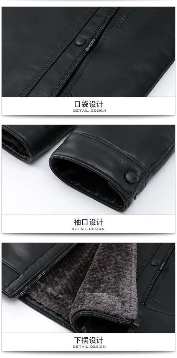 Leather Jackets Autumn Winter Fleece Warm Motorcycle