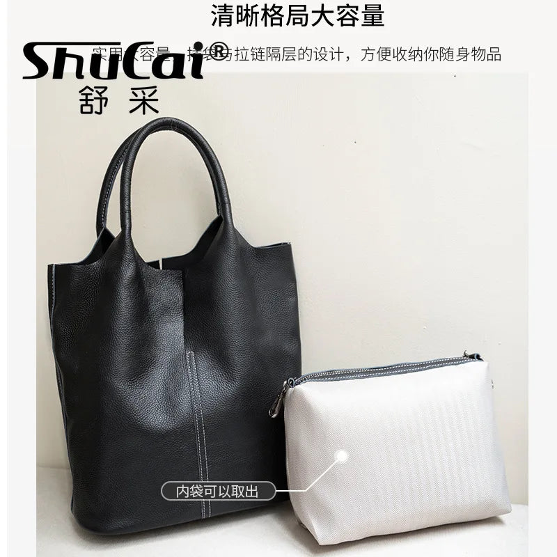 Ladies Soft Cowhide Tote Shoulder Handbag