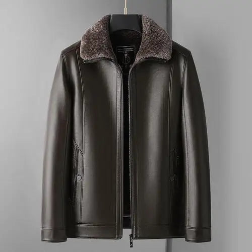 Leather Jackets Autumn Winter Fleece Warm Motorcycle