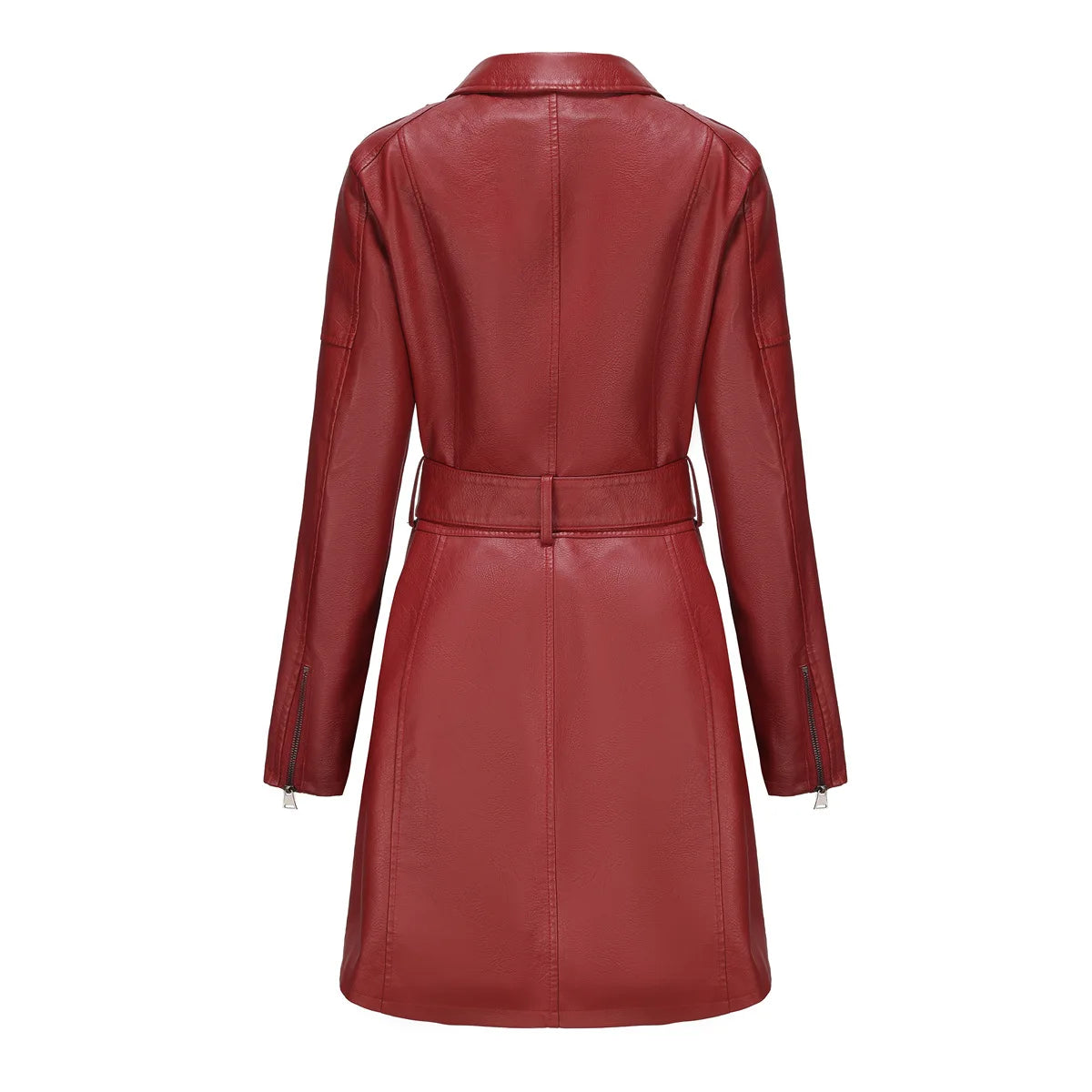 Leather Clothing Women's Fashion Solid Color Lapel Zipper Slim Long Sleeve with Belt Faux Leather Elegant Office Street Jacket