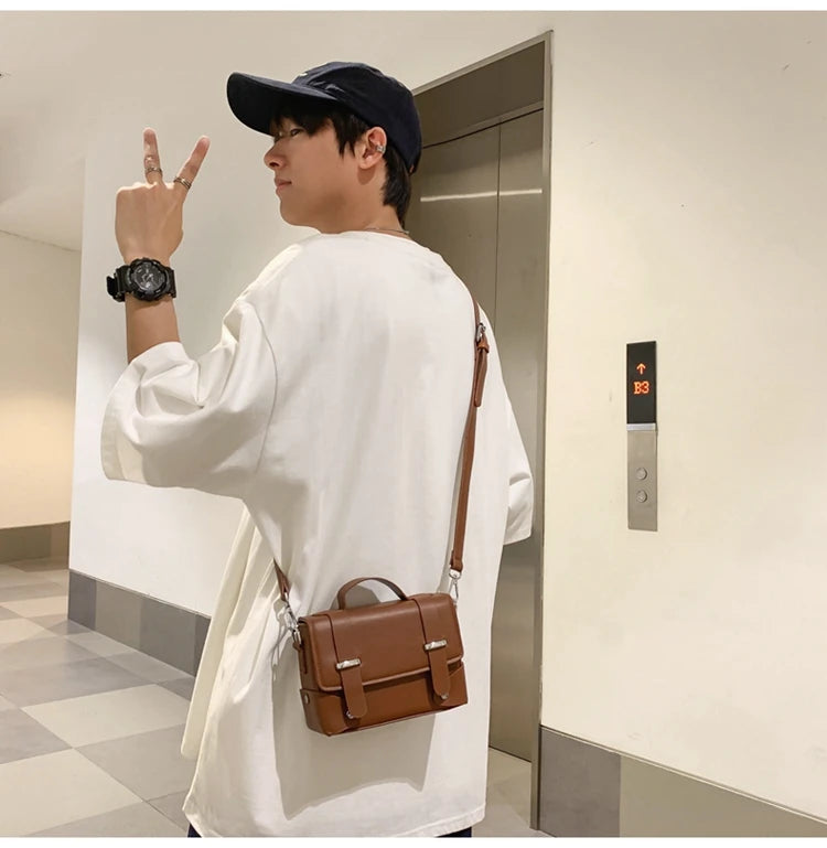 Minimalist Men's Shoulder Bag Fashionable Male PU Leather Crossbody Bags Small Flip Style Messenger Bag for Men Designer Handbag