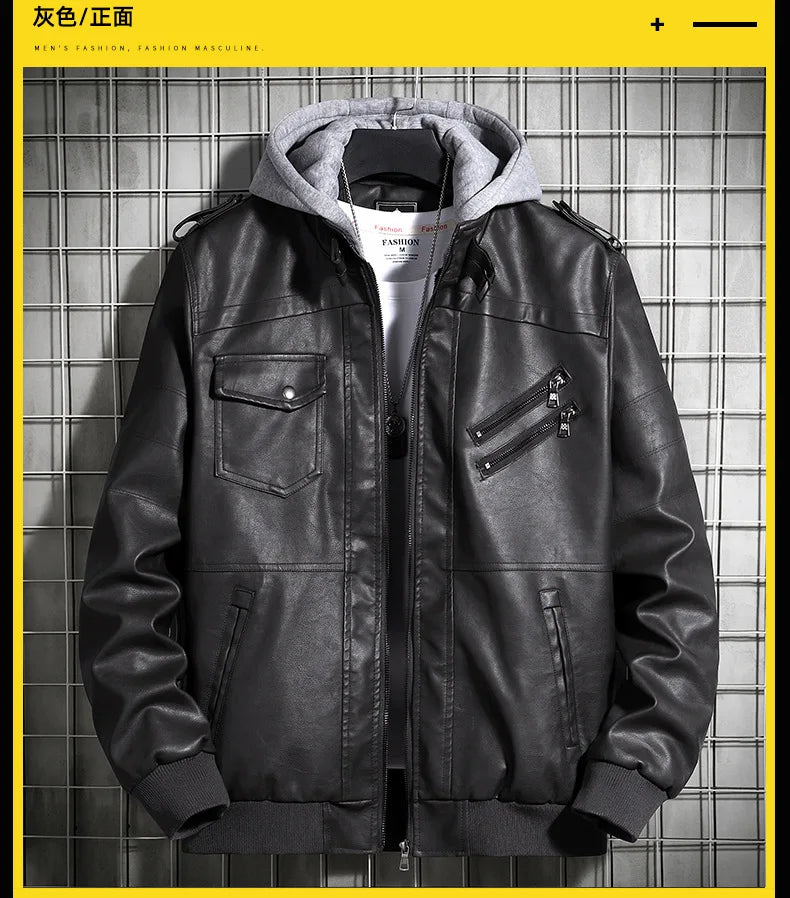 Hooded Leather Jacket Men's Jacket