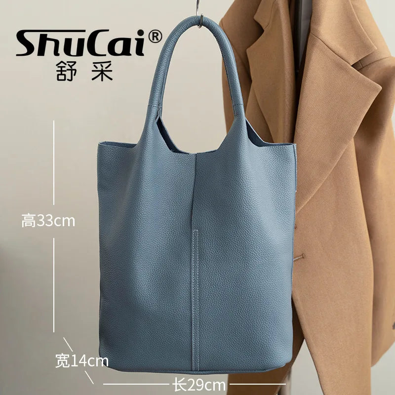 Ladies Soft Cowhide Tote Shoulder Handbag