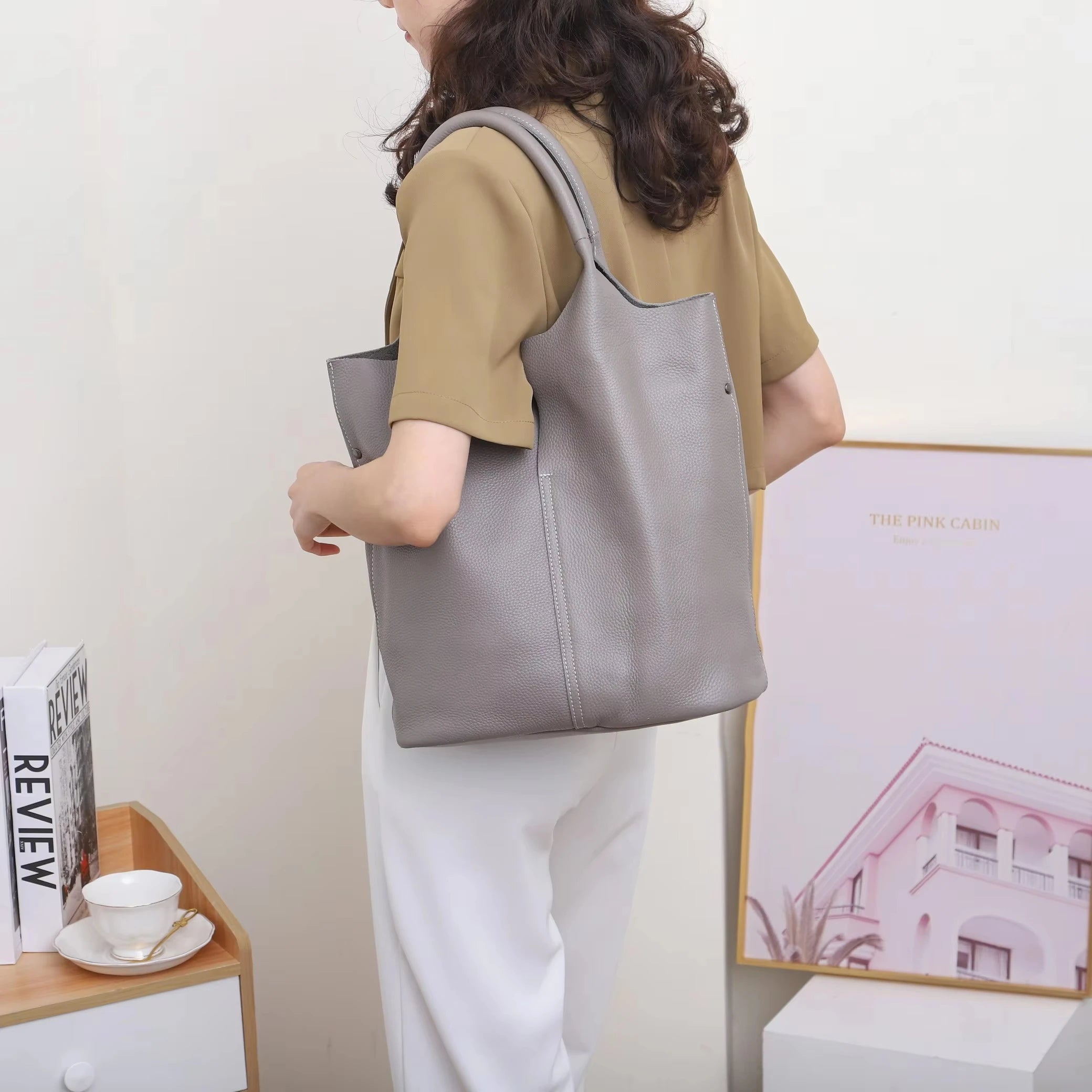 Ladies Soft Cowhide Tote Shoulder Handbag