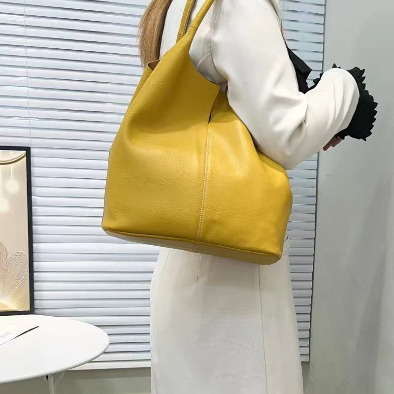 Ladies Soft Cowhide Tote Shoulder Handbag