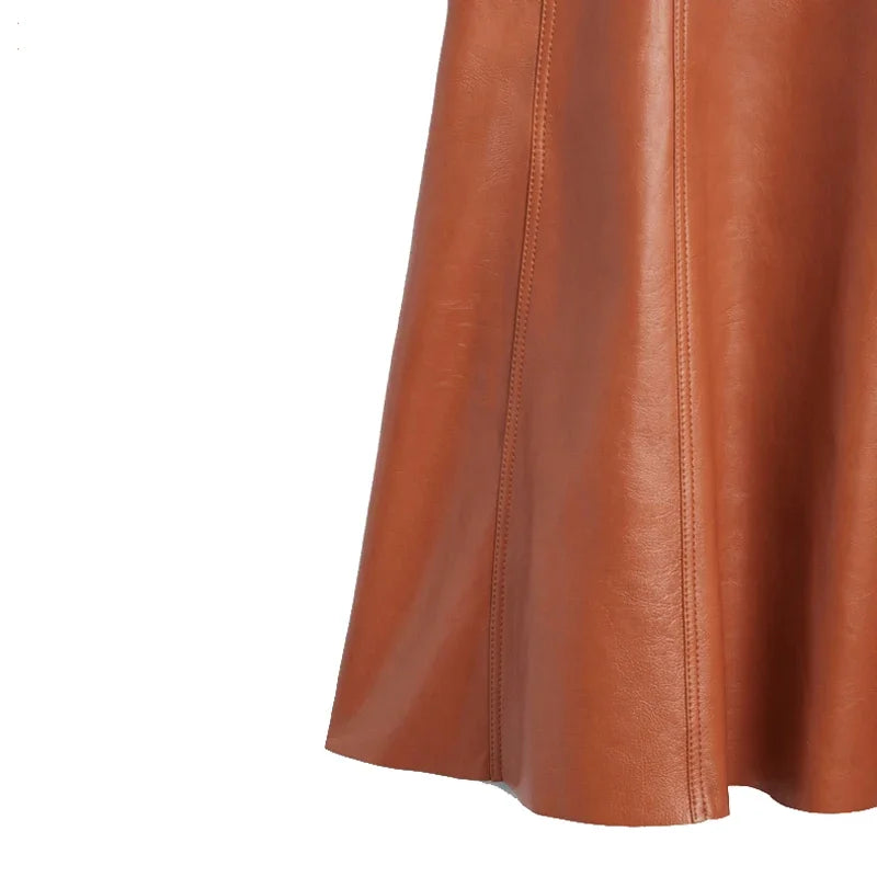 Leather Long  Skirt Women