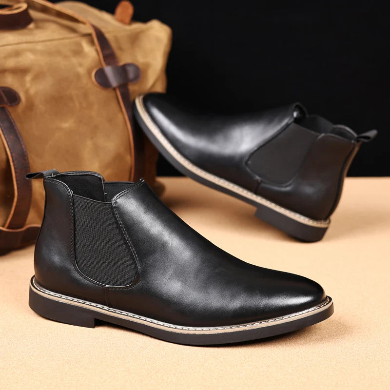 YRZL 39~47 Men Chelsea Boots Brand Retro Comfortable PU Leather Ankle Boots Men