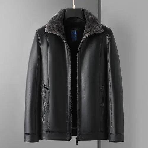Leather Jackets Autumn Winter Fleece Warm Motorcycle