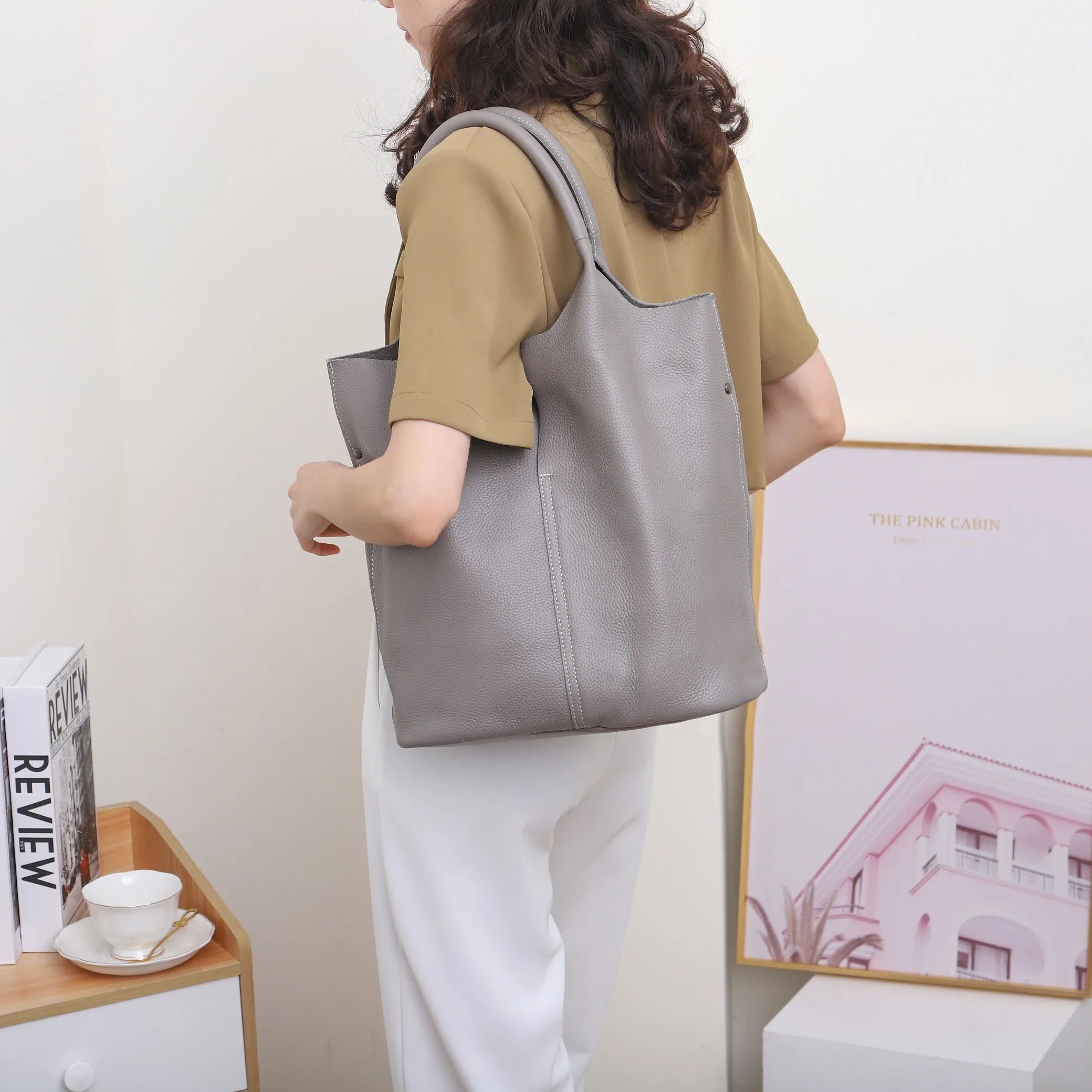 Ladies Soft Cowhide Tote Shoulder Handbag