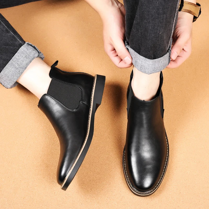 YRZL 39~47 Men Chelsea Boots Brand Retro Comfortable PU Leather Ankle Boots Men