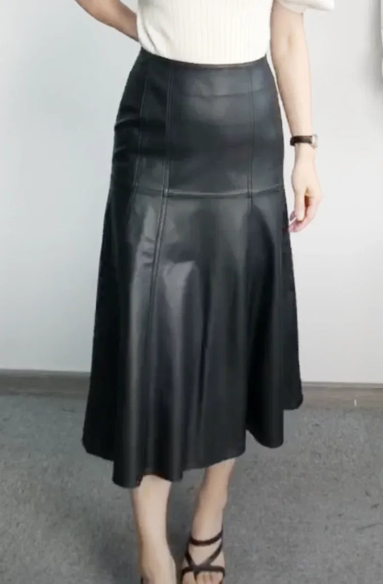 Leather Long  Skirt Women
