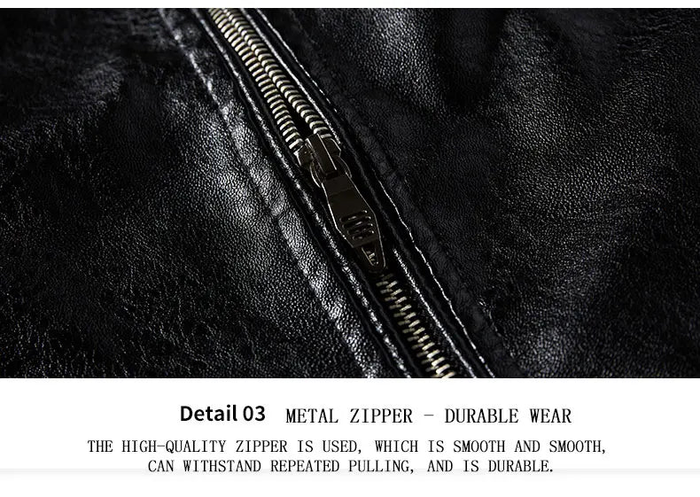 Leather Jacket Men Winter Fleece Motorcycle