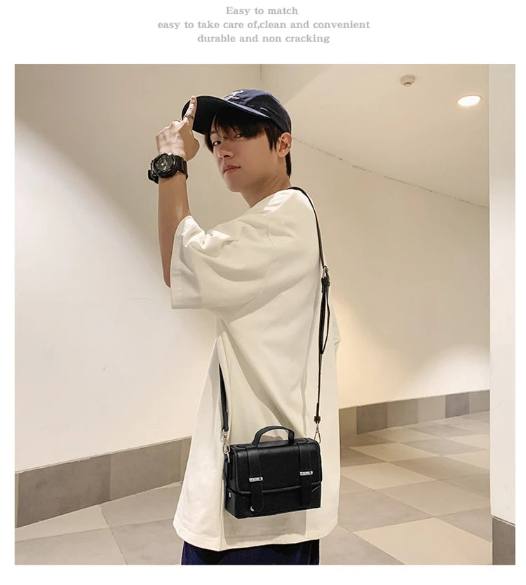 Minimalist Men's Shoulder Bag Fashionable Male PU Leather Crossbody Bags Small Flip Style Messenger Bag for Men Designer Handbag