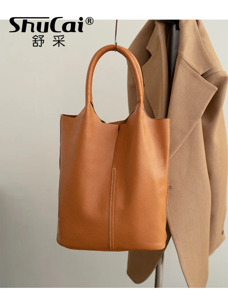 Ladies Soft Cowhide Tote Shoulder Handbag