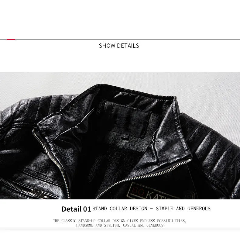 Leather Jacket Men Winter Fleece Motorcycle