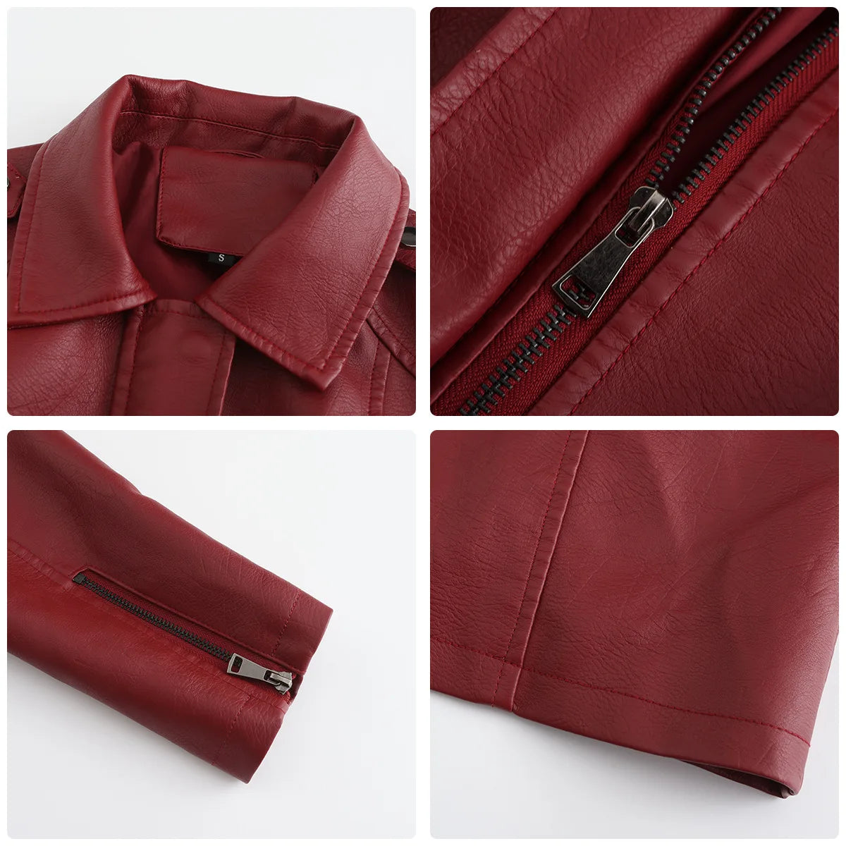 Leather Clothing Women's Fashion Solid Color Lapel Zipper Slim Long Sleeve with Belt Faux Leather Elegant Office Street Jacket