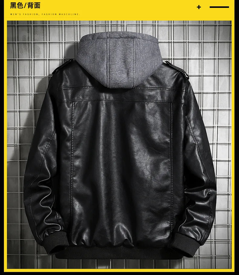 Hooded Leather Jacket Men's Jacket