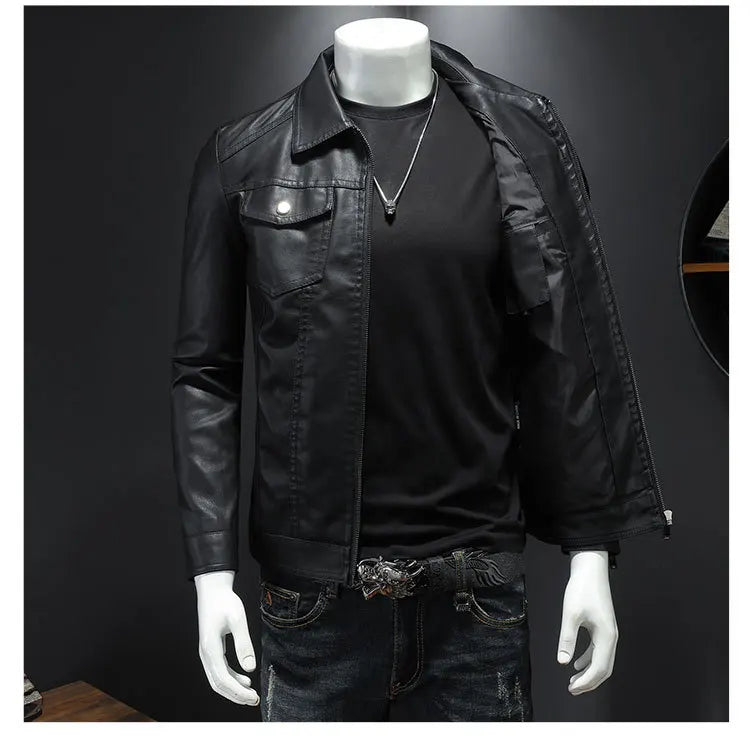 Men's Lapel Leather Jacket Autumn