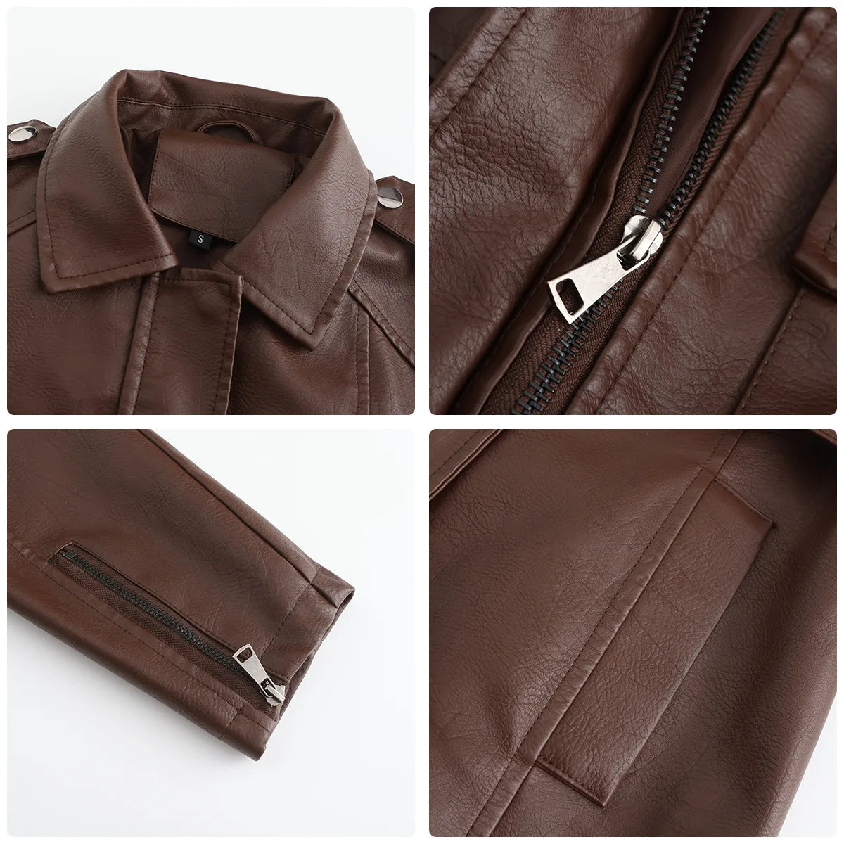 Leather Clothing Women's Fashion Solid Color Lapel Zipper Slim Long Sleeve with Belt Faux Leather Elegant Office Street Jacket