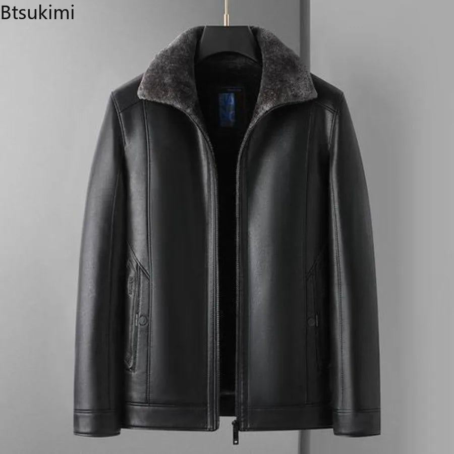 Leather Jackets Autumn Winter Fleece Warm Motorcycle
