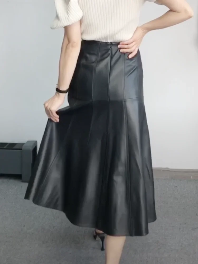 Leather Long  Skirt Women