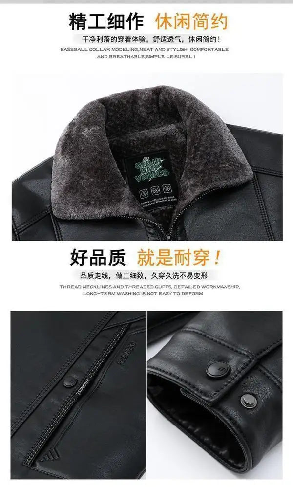 Leather Jackets Autumn Winter Fleece Warm Motorcycle