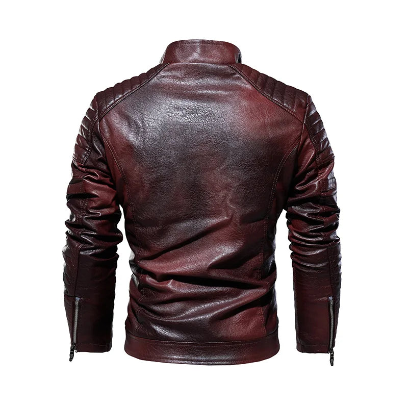 Leather Jacket Men Winter Fleece Motorcycle