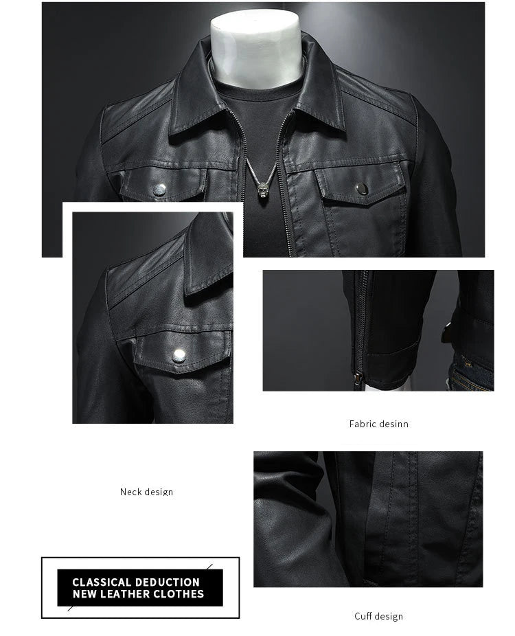 Men's Lapel Leather Jacket Autumn