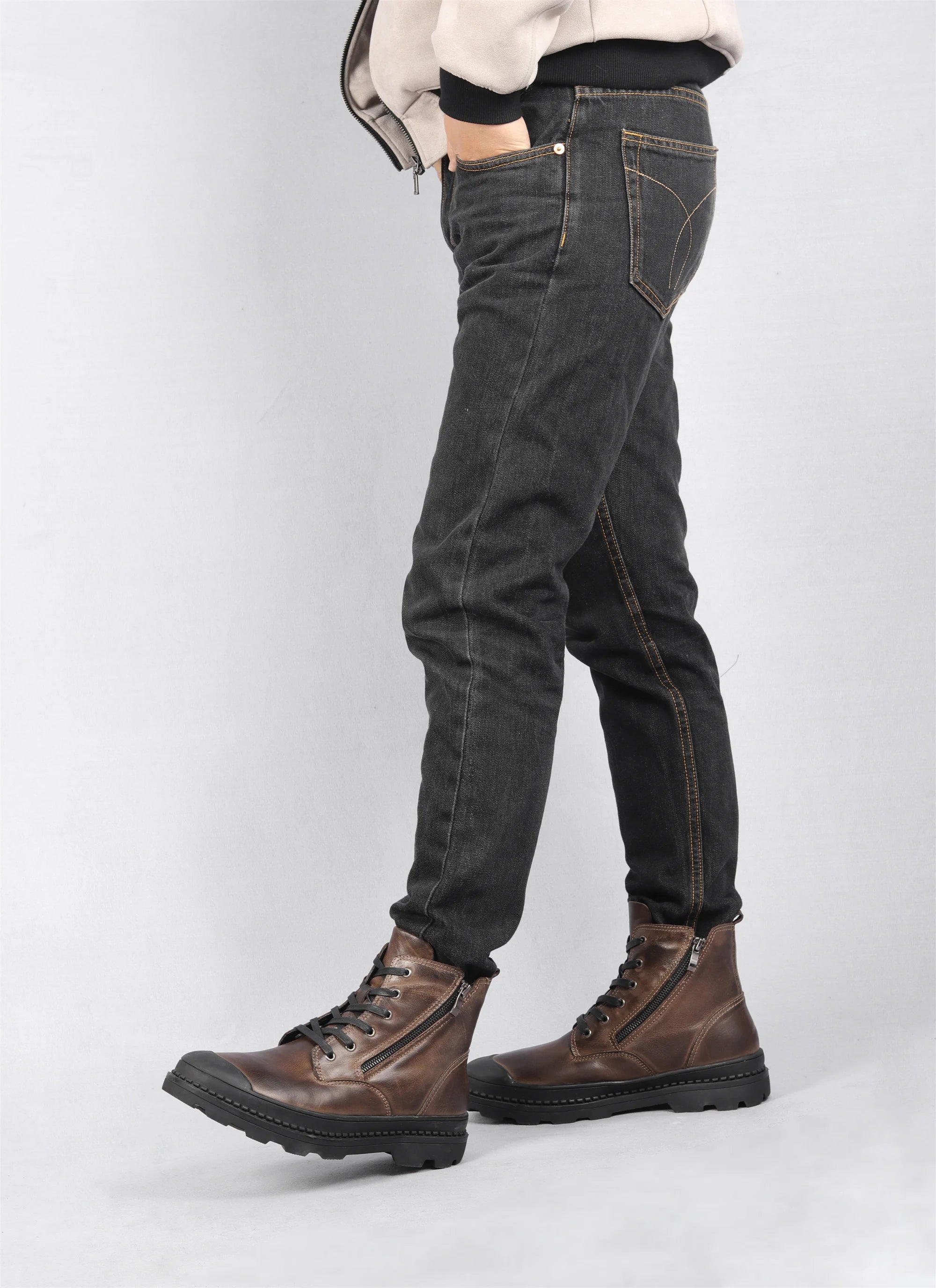 Natural Cow Leather Men Winter Boots Handmade Retro Men Boots Genuine Leather Men Winter Shoes #9550