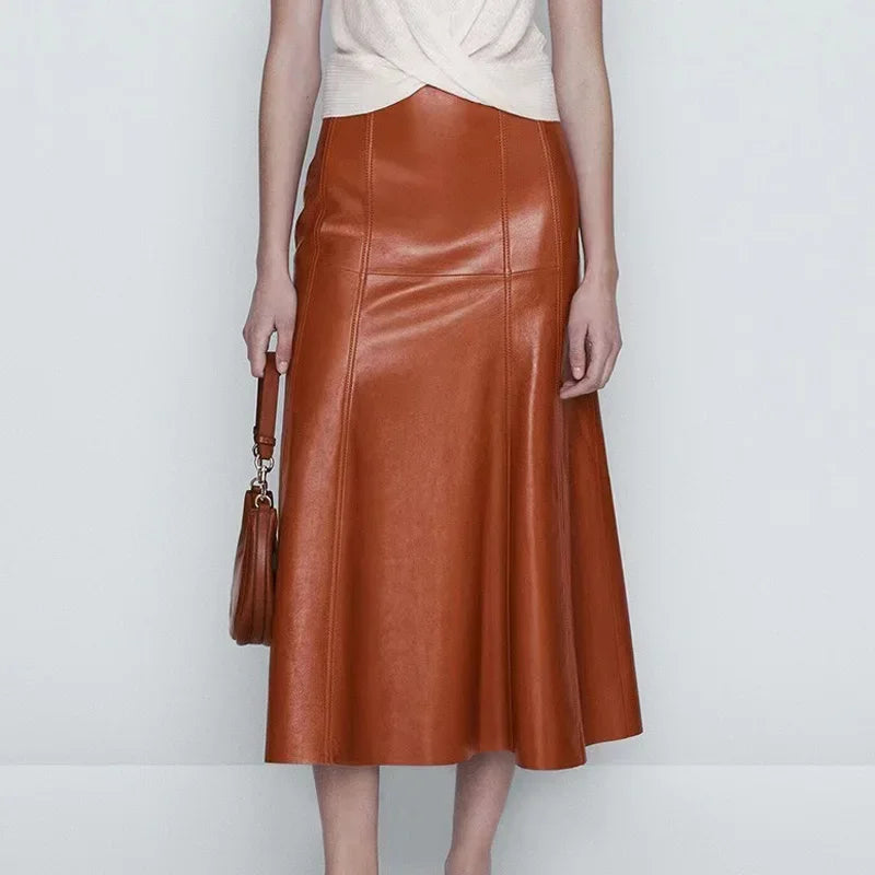 Leather Long  Skirt Women