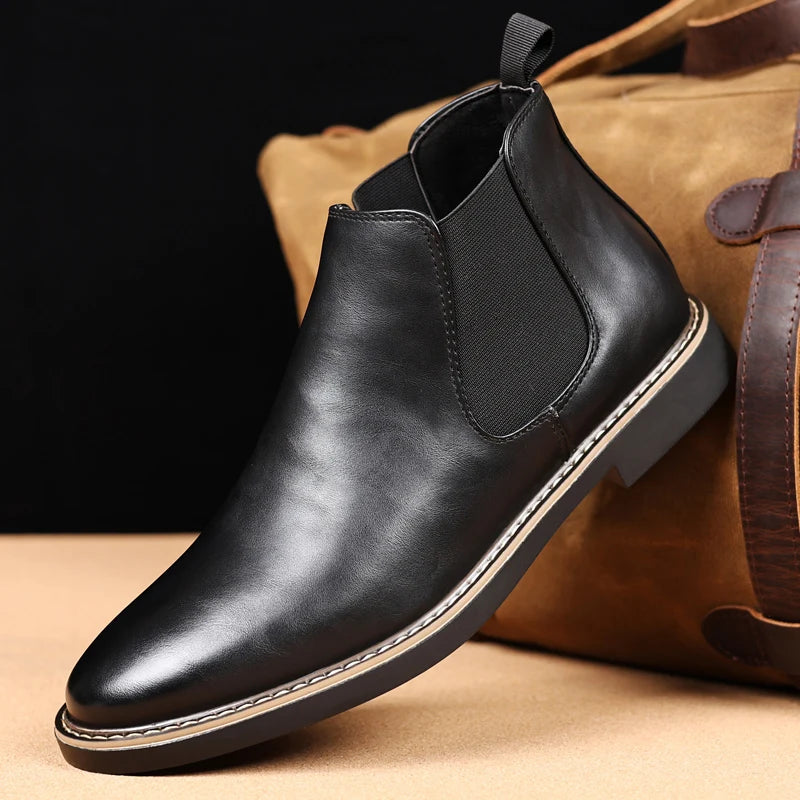 YRZL 39~47 Men Chelsea Boots Brand Retro Comfortable PU Leather Ankle Boots Men