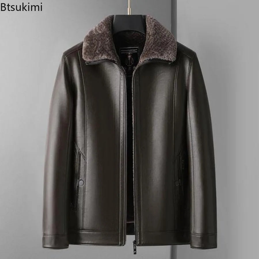 Leather Jackets Autumn Winter Fleece Warm Motorcycle