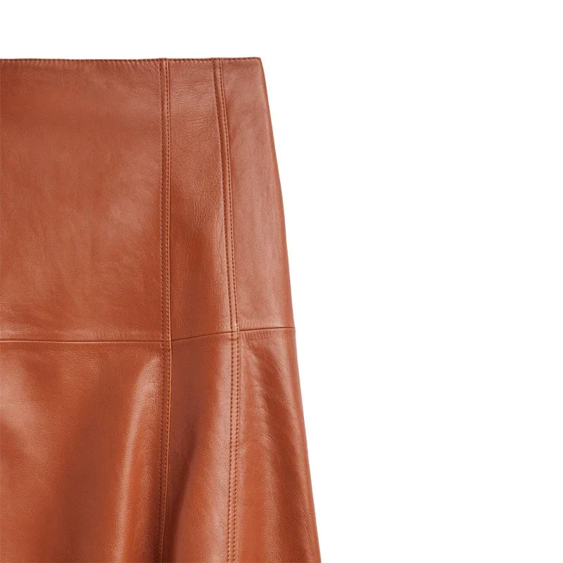 Leather Long  Skirt Women