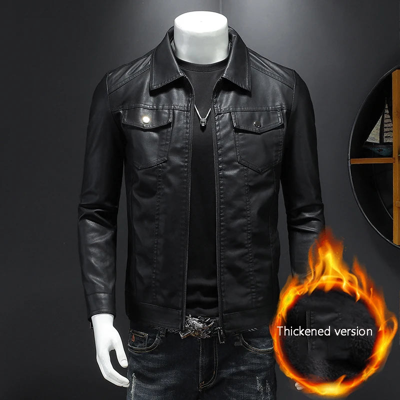 Men's Lapel Leather Jacket Autumn