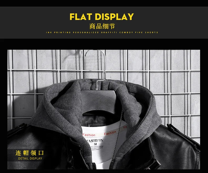 Hooded Leather Jacket Men's Jacket