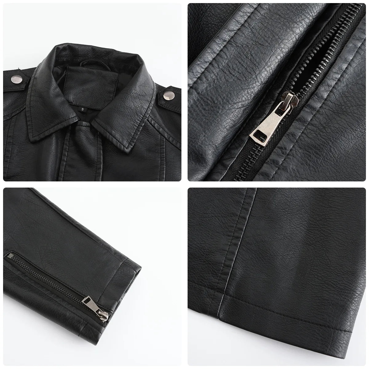 Leather Clothing Women's Fashion Solid Color Lapel Zipper Slim Long Sleeve with Belt Faux Leather Elegant Office Street Jacket