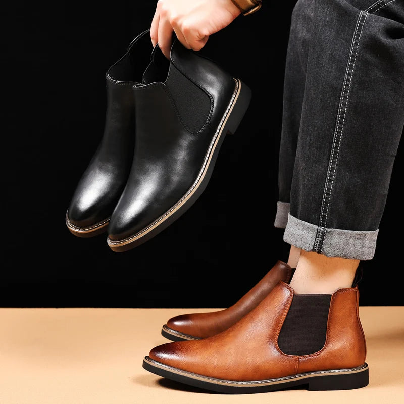 YRZL 39~47 Men Chelsea Boots Brand Retro Comfortable PU Leather Ankle Boots Men