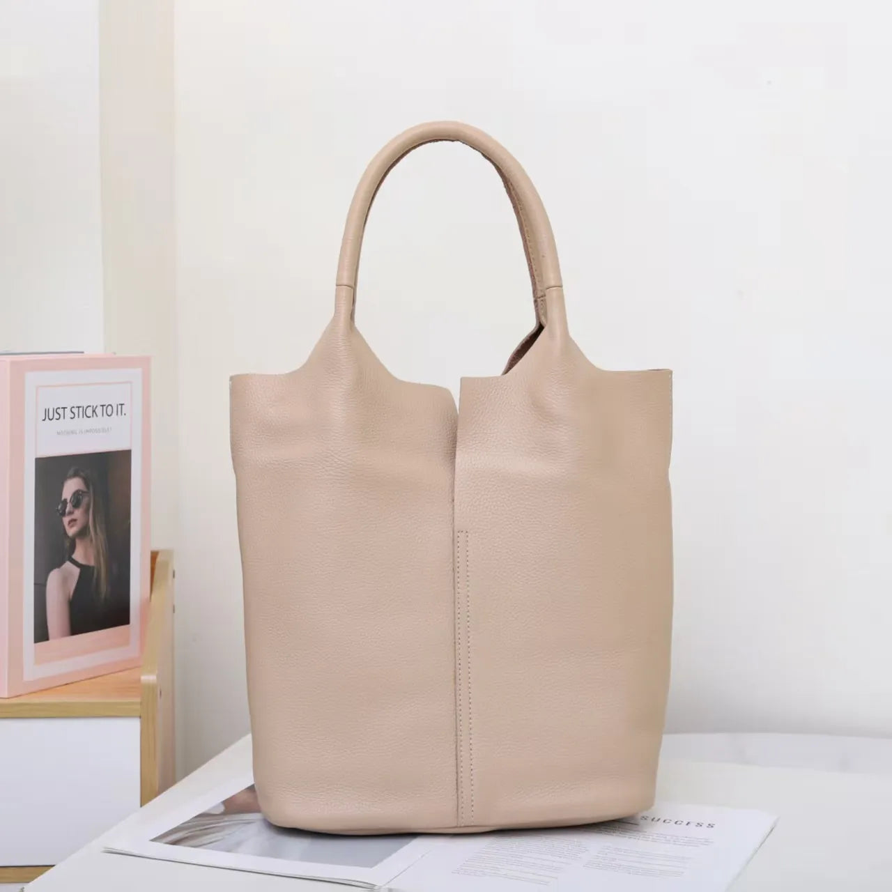 Ladies Soft Cowhide Tote Shoulder Handbag