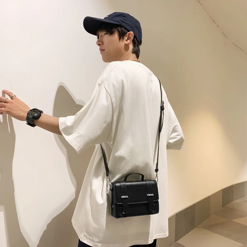 Minimalist Men's Shoulder Bag Fashionable Male PU Leather Crossbody Bags Small Flip Style Messenger Bag for Men Designer Handbag