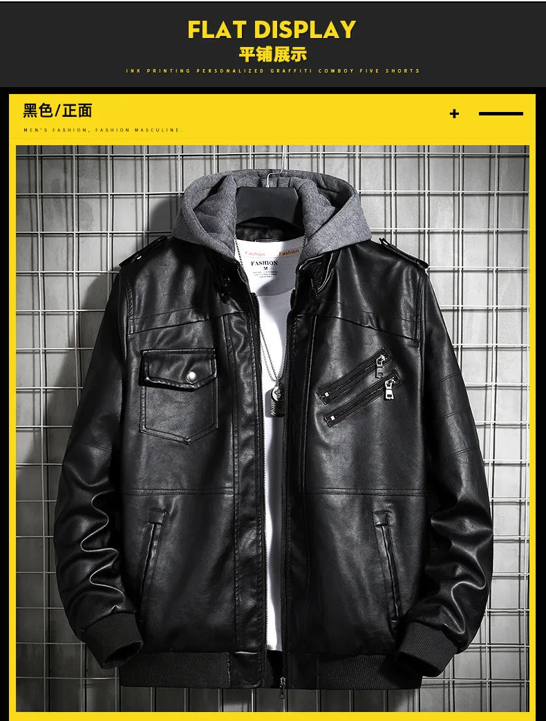 Hooded Leather Jacket Men's Jacket