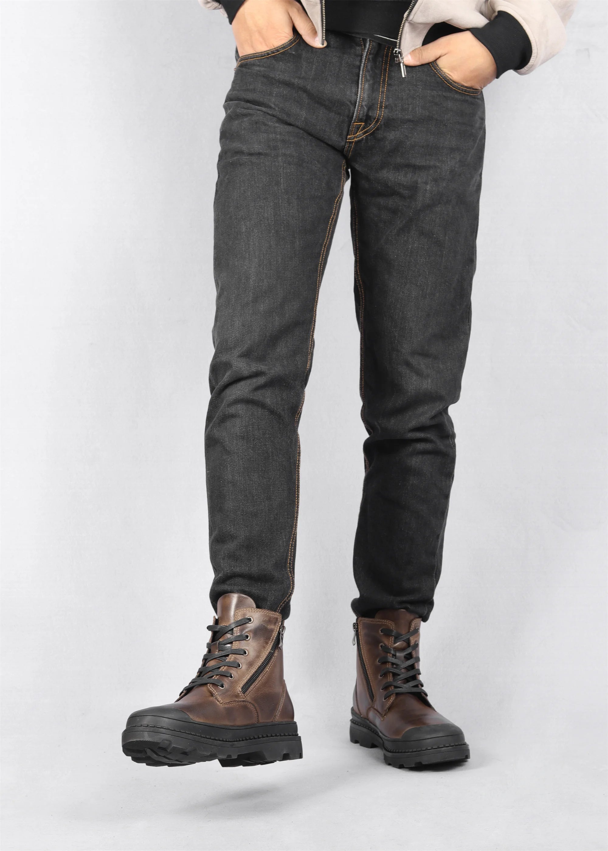 Natural Cow Leather Men Winter Boots Handmade Retro Men Boots Genuine Leather Men Winter Shoes #9550