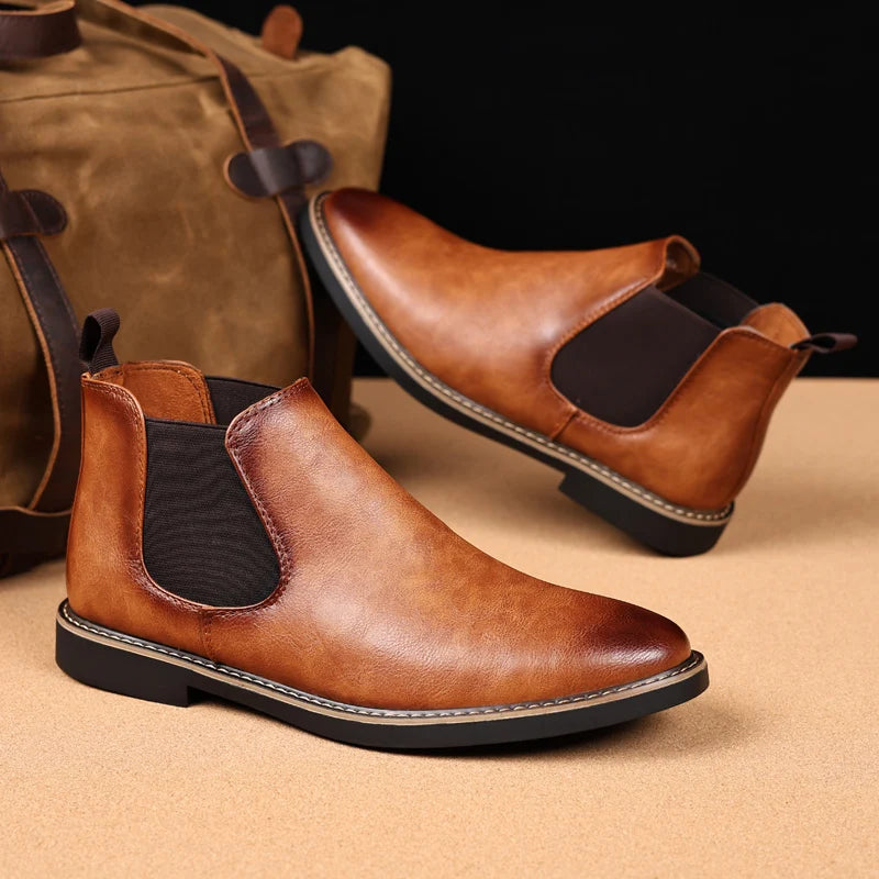 YRZL 39~47 Men Chelsea Boots Brand Retro Comfortable PU Leather Ankle Boots Men