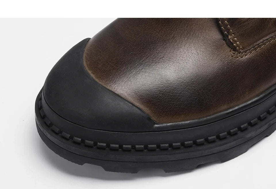 Natural Cow Leather Men Winter Boots Handmade Retro Men Boots Genuine Leather Men Winter Shoes #9550
