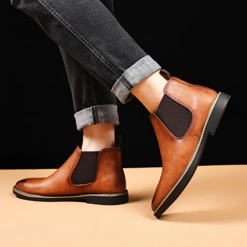 YRZL 39~47 Men Chelsea Boots Brand Retro Comfortable PU Leather Ankle Boots Men