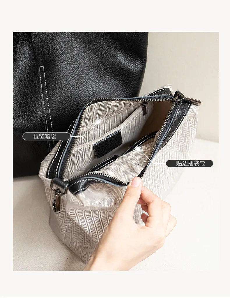Ladies Soft Cowhide Tote Shoulder Handbag